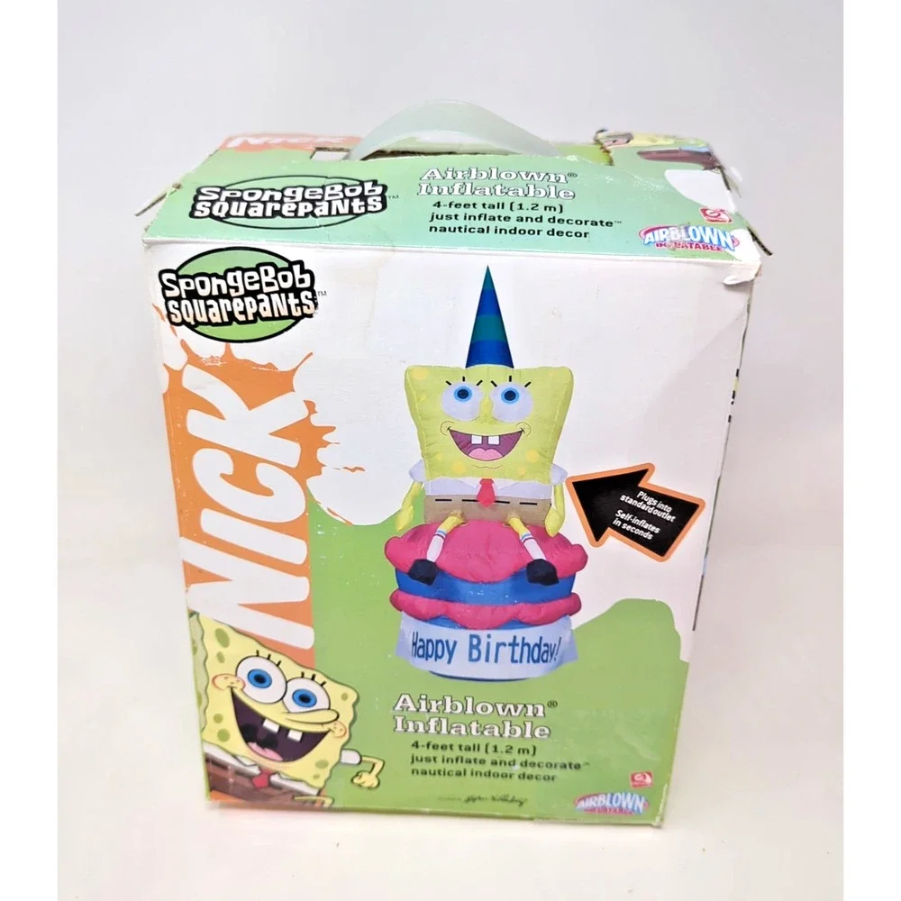 SpongeBob SquarePants 2004 Happy Birthday Inflatable 4’ Tall Gemmy Airblown